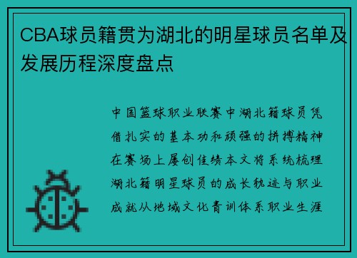 CBA球员籍贯为湖北的明星球员名单及发展历程深度盘点
